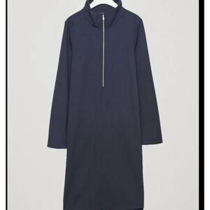 COS Wool Front Zip Formal Black Long Sleeve Officewear Midi Dress Size 12